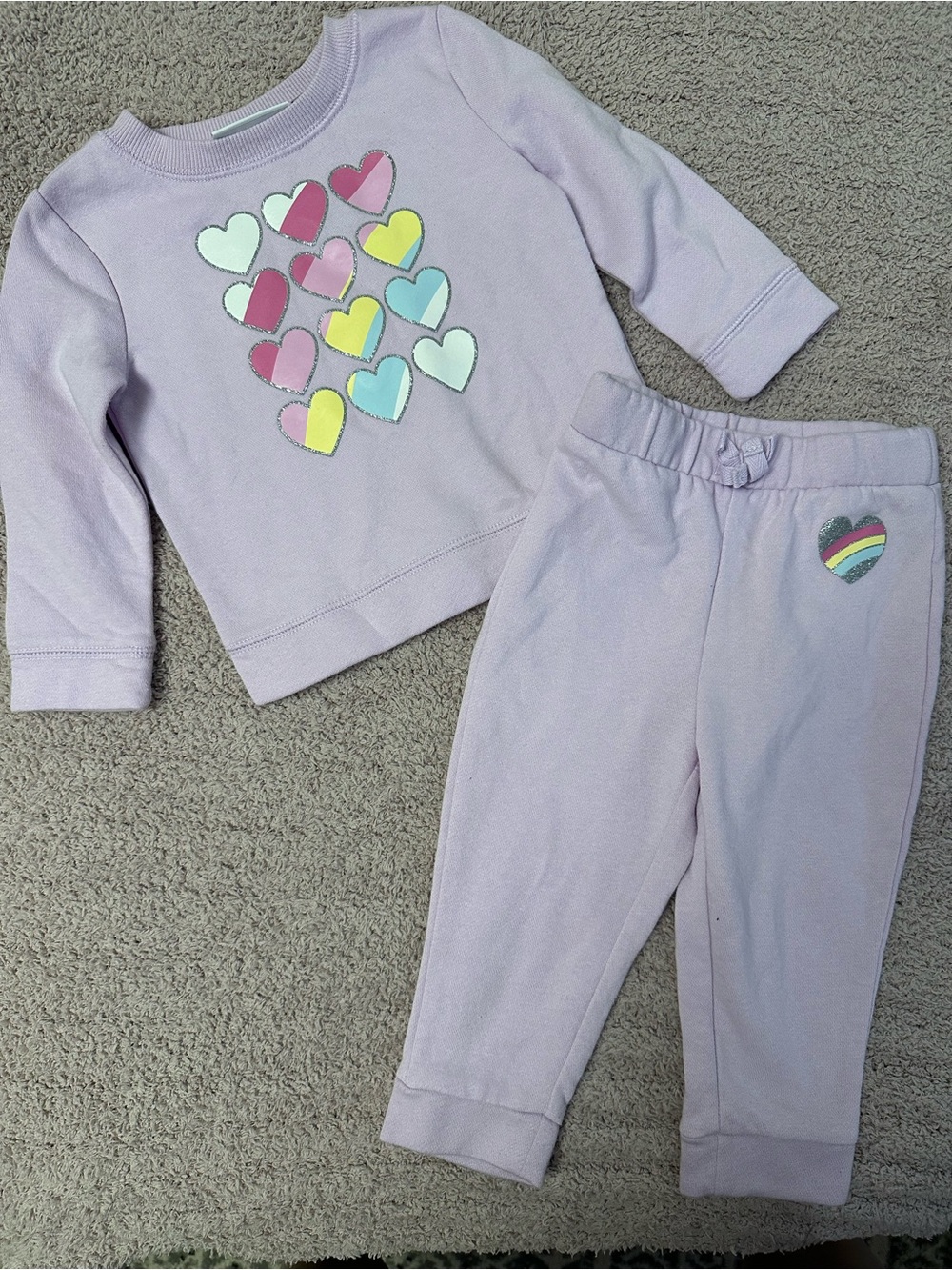 💜💕 Children’s Place 12-18M Pastel Heart 2-Piece Outfit 🌈✨